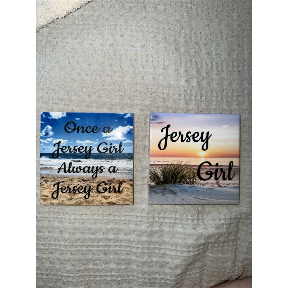 Ceramic Coaster Jersey Girl Beach w Cork Backing